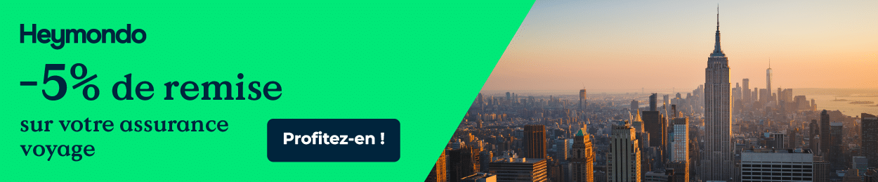 Bannière de réduction -5% sur les assurances voyage Heymondo