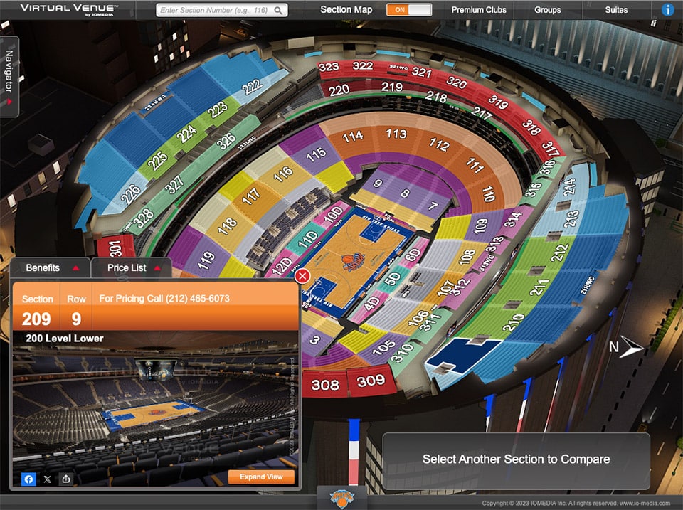 Plan de salle du Madison Square Garden pour match NBA des New York Knicks