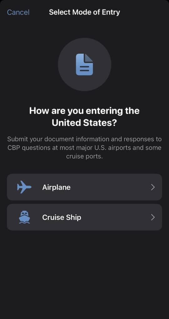 Capture écran application Mobile Passeport Control