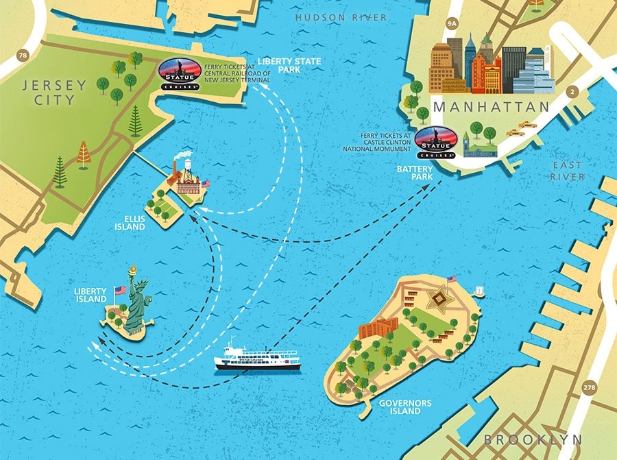 Trajet ferry entre la Statue de la Liberté et Ellis Island