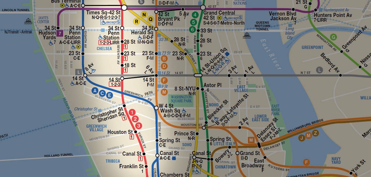 plan visuel du métro de New York, avec explication pour faciliter vos déplacements.