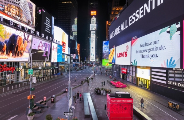 Image de Times Square désertique pendant le confinement d'avril 2020 à New York